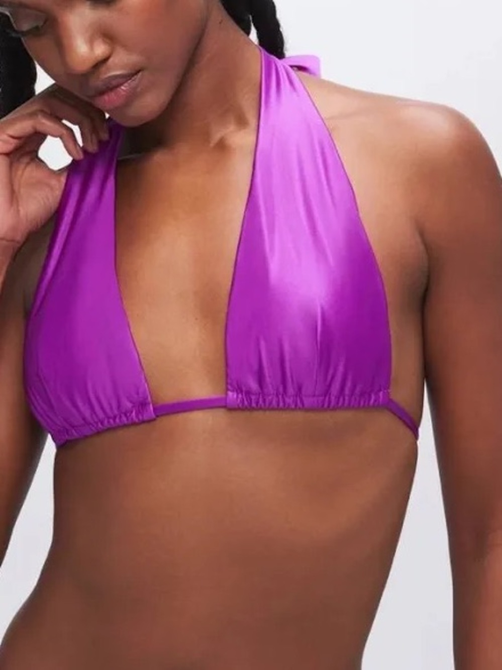 Good American stretch-satin halterneck bikini top Size Small  in Bright Orchid
